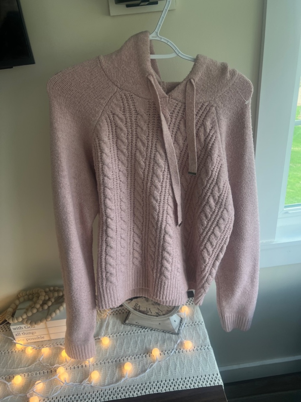 cupcakes & cashmere Dusty Pink Cable-Knit Hooded Sweater